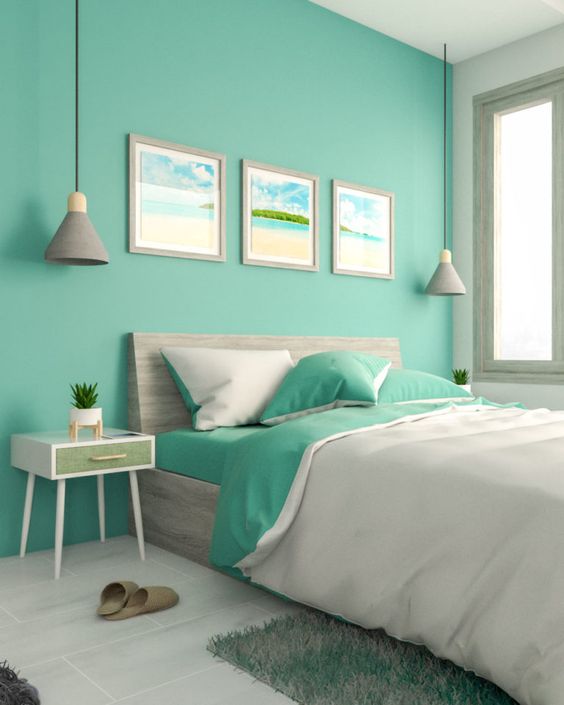 Phòng ngủ tone màu xanh ngọc bích