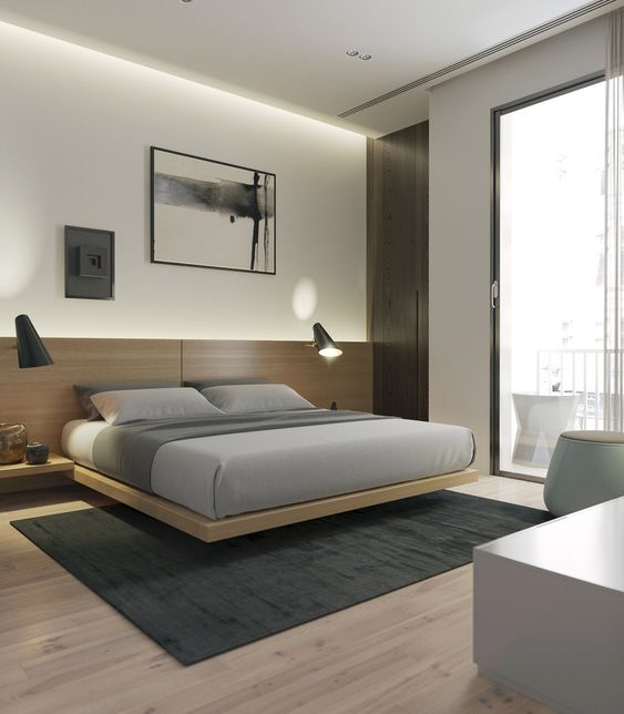 Sự kết hợp giữa hệ thống vách và giường gỗ tạo điểm nhấn đặc biệt 