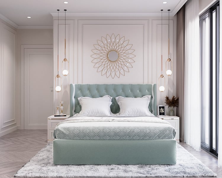 Giường ngủ màu xanh mint ngọt ngào, nhẹ nhàng 