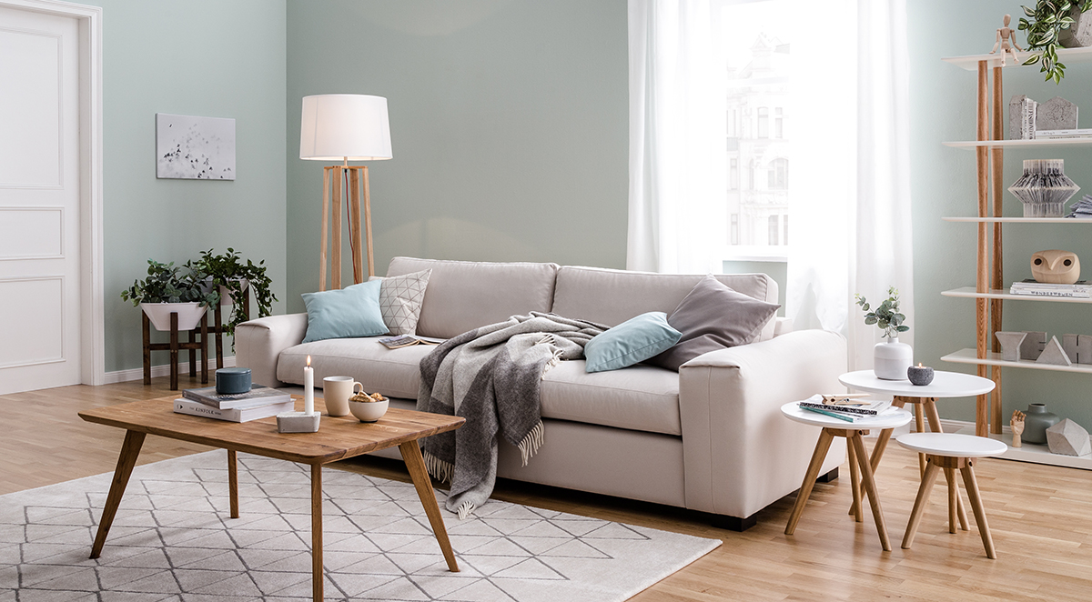 Bộ bàn ghế sofa được phối màu với nhau nhẹ nhàng, phù hợp