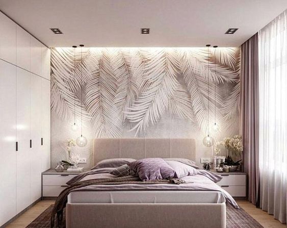 thiết kế phòng ngủ 12m2 với giấy dán tường tiện lợi