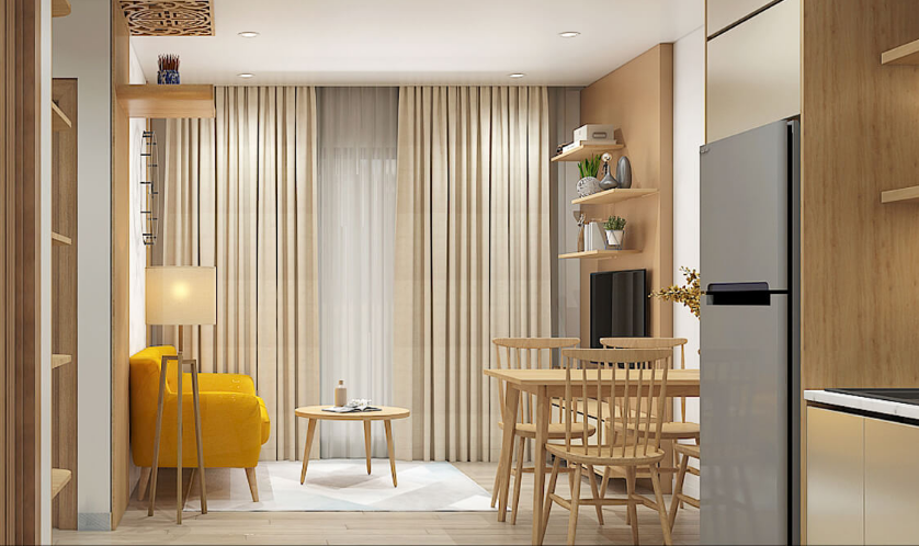 Mẫu 1: Thiết kế nội thất chung cư 67m2 với phong cách tối giản