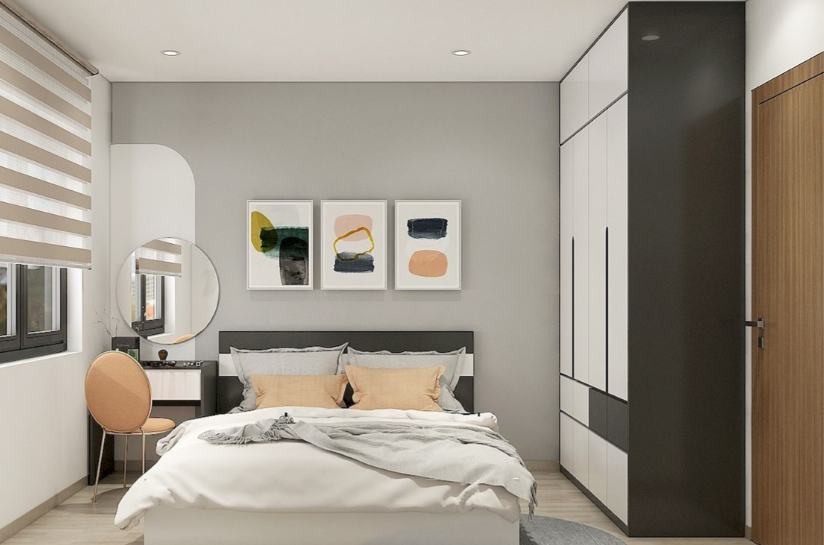 Phòng ngủ thiết kế tối giàn với màu sắc nhẹ nhàng 