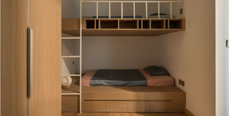 Sử dụng giường tầng tăng diện tích tiện lợi 