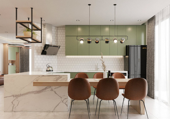 Phòng bếp thiết kế tối giản, đề cao các công năng của nội thất 
