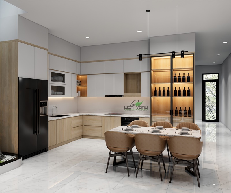 Bếp chữ L hiện đại, tiện nghi